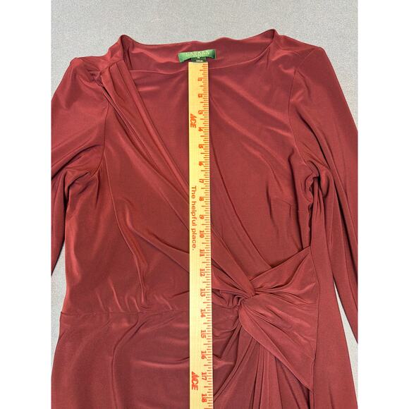 Lauren Ralph Lauren Women's Maroon 3/4 Sleeve Twist Front Jersey Dress Size 12 - Picture 5 of 9